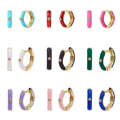 1 Pair Minimalist Round Copper Enamel Plating Inlay Zircon Gold Plated Hoop Earrings