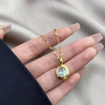 Vintage Style Geometric Stainless Steel Plating Inlay Zircon Pendant Necklace