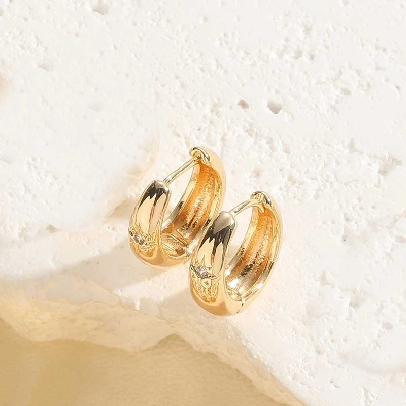 1 Pair Minimalist Round Copper Zircon 14k Gold Plated Hoop Earrings