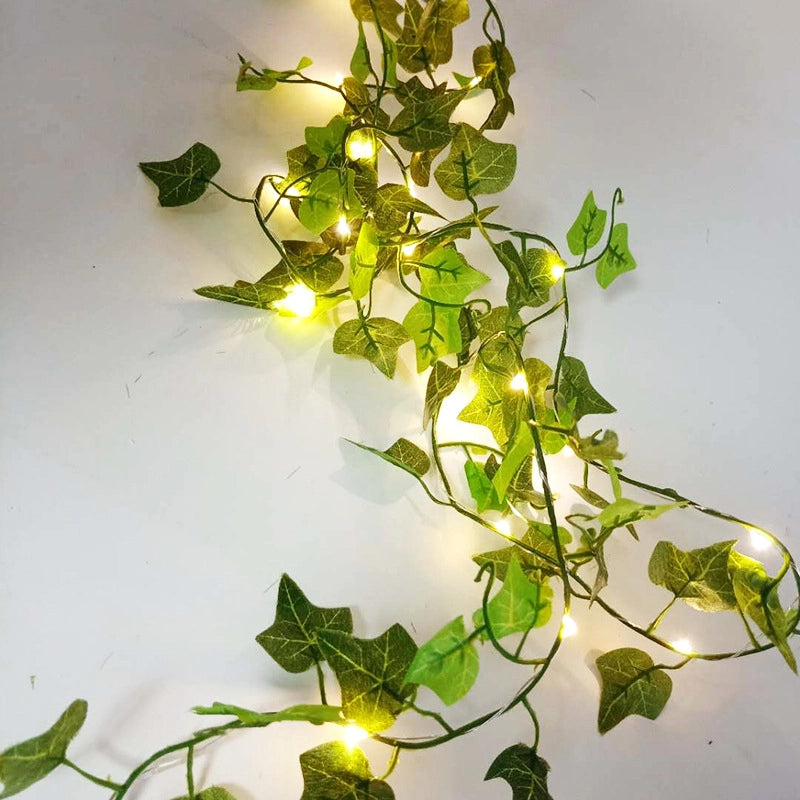 Led Light String Simulation Leaf Rattan Light String Maple Leaf Green Rattan Copper Wire Light String Festive Christmas Lights
