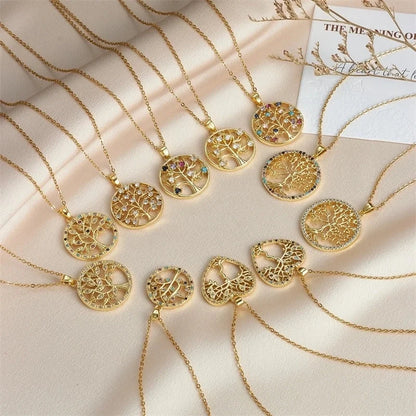 304 Stainless Steel Copper Heart Shape Life Tree Pendant Necklace