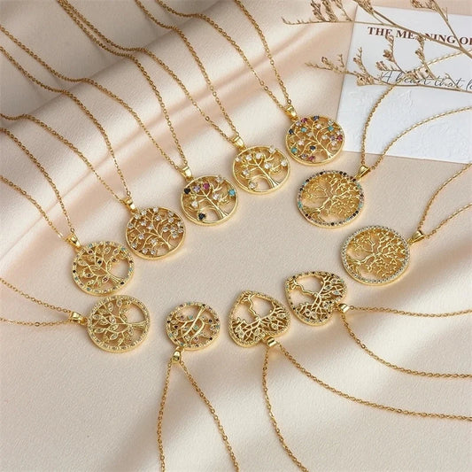 304 Stainless Steel Copper Heart Shape Life Tree Pendant Necklace