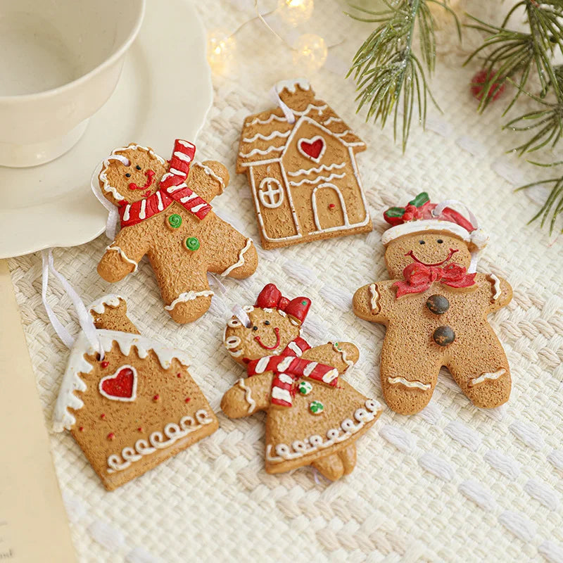 Resin Gingerbread Man Christmas Tree Pendant Heart Gingerbread House Diy Christmas Ornament Hanging Decoration Small Pendant
