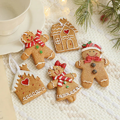 Resin Gingerbread Man Christmas Tree Pendant Heart Gingerbread House Diy Christmas Ornament Hanging Decoration Small Pendant