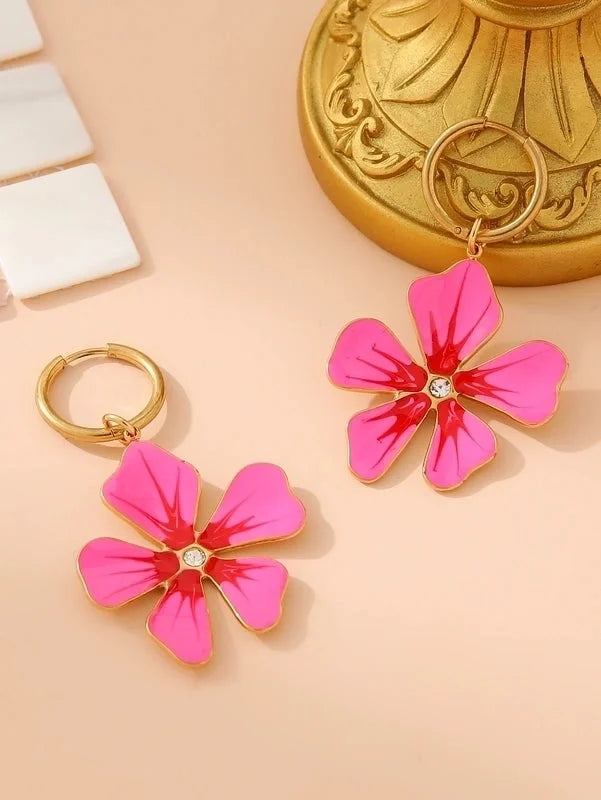 1 Piece Ethnic Style Pastoral Flower 304 Stainless Steel Artificial Rhinestones 18K Gold Plated Drop Earrings