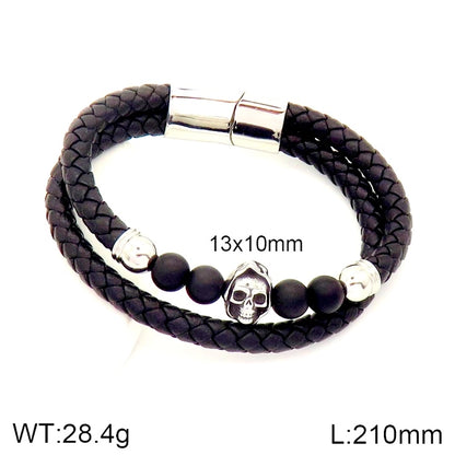 Hip-Hop Rock Punk Scorpion Skull 304 Stainless Steel Pu Leather Halloween Unisex Bangle Men Cord & Leather Bracelets