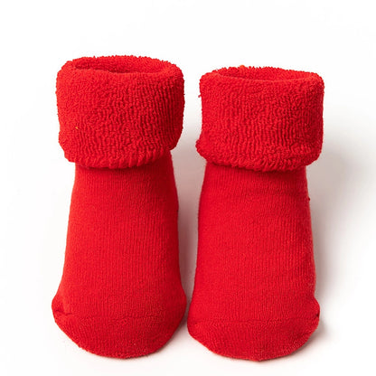 New Newborn Baby Socks Autumn And Winter A Cotton Red Terry Fleece-lined Thickened Non-slip Baby Christmas Floor Socks 1