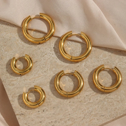 Minimalist Circle Geometric Stainless Steel 18K Gold Plated Earrings