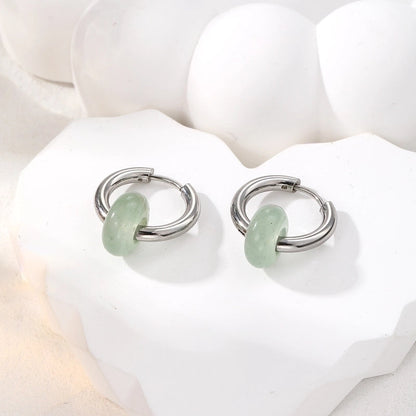 1 Pair Minimalist Geometric 201 Stainless Steel Natural Stone Drop Earrings