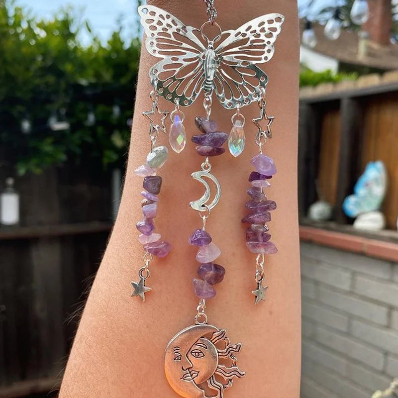 Christmas Pastoral Sun Butterfly Crystal Pendant Wind Chime Wall Art