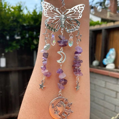 Christmas Pastoral Sun Butterfly Crystal Pendant Wind Chime Wall Art