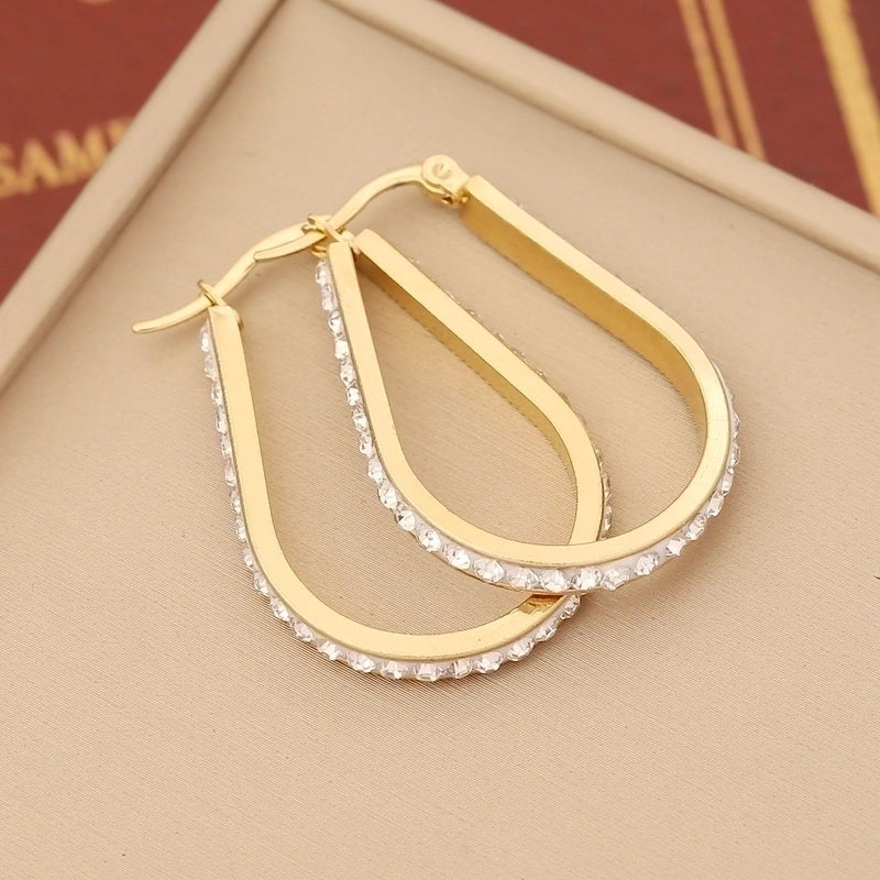 1 Pair Retro Commute Star Water Droplets Heart Shape Inlay Stainless Steel Rhinestones 18K Gold Plated Earrings