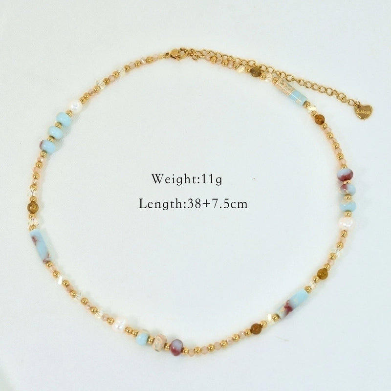 2 Pieces Hawaiian Bohemian Minimalist Geometric Freshwater Pearl Glass Titanium Steel Women\'S Necklace