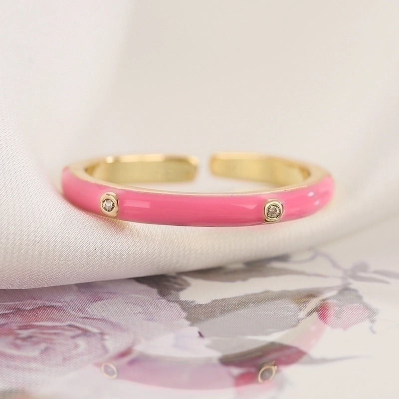 Minimalist Round Copper 18k Gold Plated Zircon Open Ring In Bulk