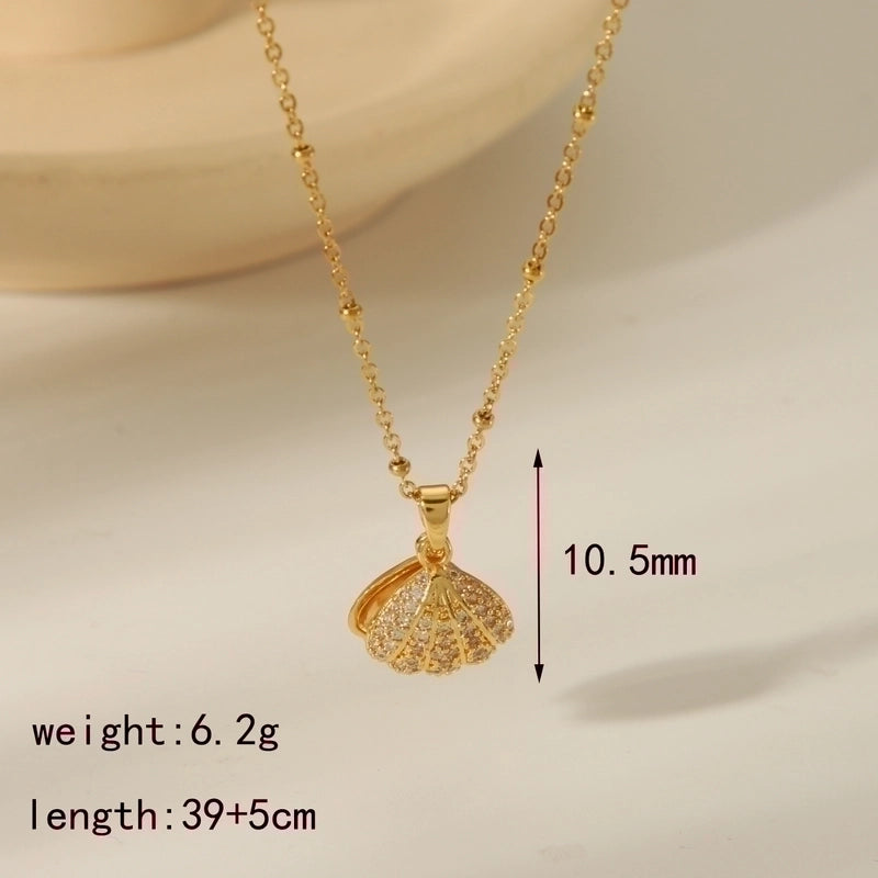304 Stainless Steel Copper 18K Gold Plated Beach Minimalist Inlay Starfish Shell Fish Tail Artificial Pearls Zircon Pendant Necklace