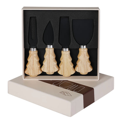 Knife Suit Stainless Steel Butter Knife Cheese Knife Rubber Wood Christmas Tree Cheese Knife Suit 4-piece Set