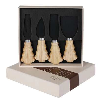 Knife Suit Stainless Steel Butter Knife Cheese Knife Rubber Wood Christmas Tree Cheese Knife Suit 4-piece Set