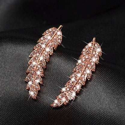 Fashion Inlaid Zircon Leaf Shaped Copper Earrings