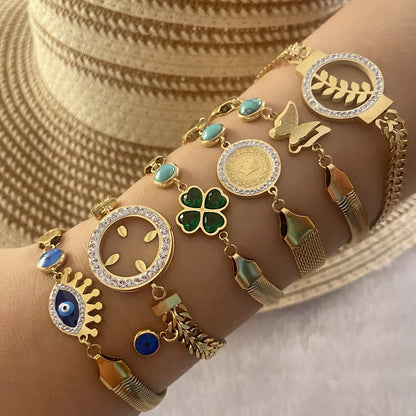 Women Retro Vintage Eye Flower Stainless Steel Electroplating Bracelets