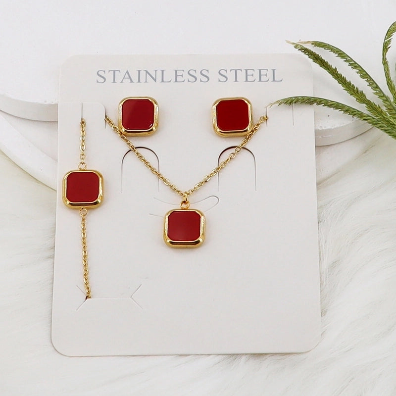 Minimalist Classic Style Square Shell 304 Stainless Steel Gold Plated Jewelry Set