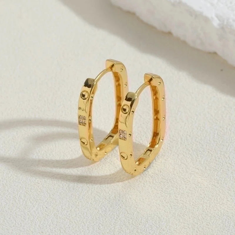 1 Pair Cute Minimalist Commute Square Plating Inlay Copper Zircon 14k Gold Plated White Gold Plated Hoop Earrings