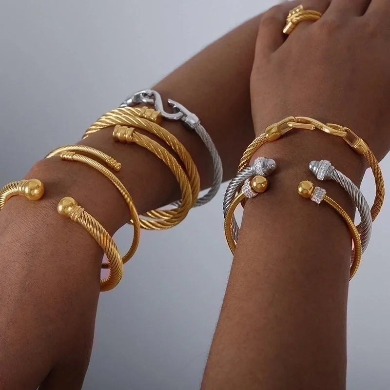 Minimalist Solid Color Titanium Steel Rhinestones 18K Gold Plated Plating Inlay Rings Bracelets