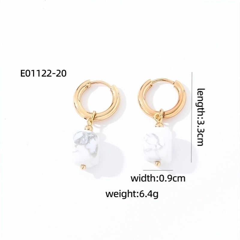 1 Pair Casual Vintage Style Minimalist Square Plating 304 Stainless Steel Natural Stone Gold Plated Drop Earrings