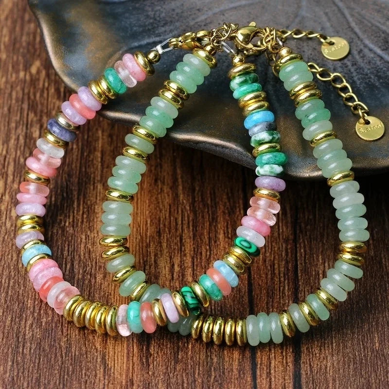 Minimalist Classic Style Round 316L Stainless Steel Semi-precious Stone Bracelets