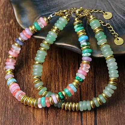 Minimalist Classic Style Round 316L Stainless Steel Semi-precious Stone Bracelets