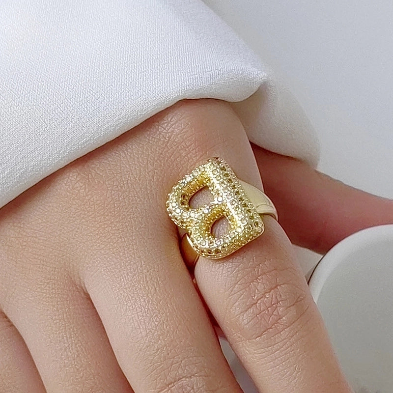 Copper Inlay Letter Zircon Open Rings