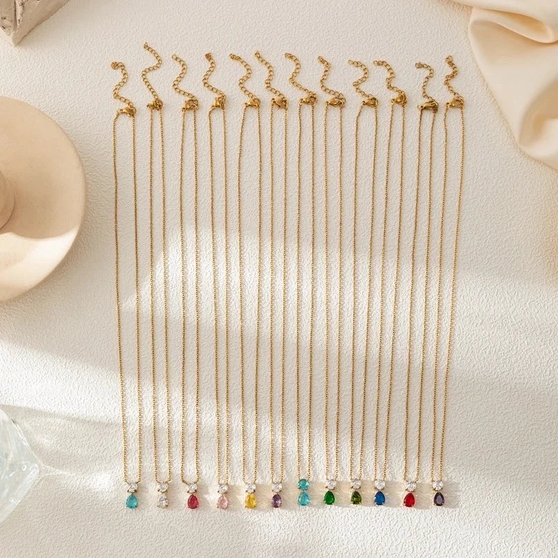 Minimalist Water Droplets 201 Stainless Steel 304 Stainless Steel Zircon 18K Gold Plated Inlay Pendant Necklace