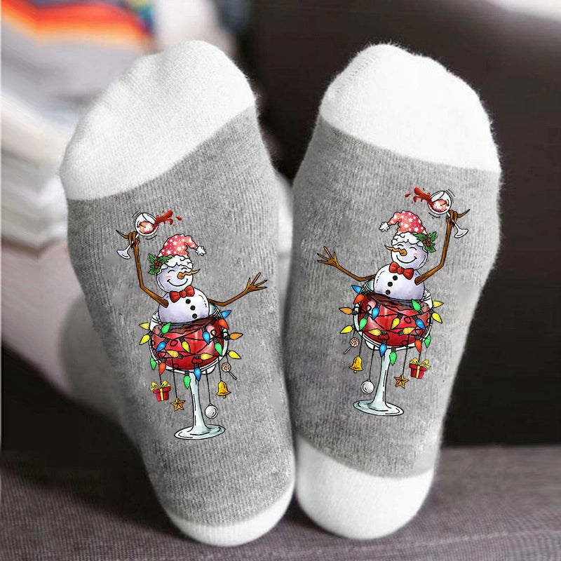 Christmas Casual Unisex Color Block Snowman Cotton Crew Socks A Pair