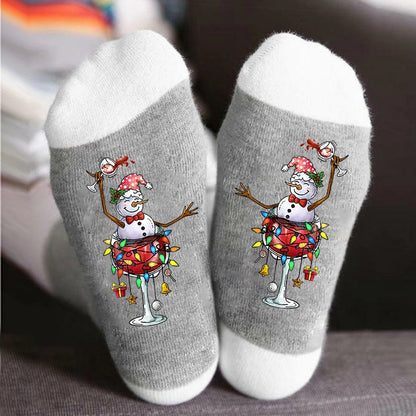Christmas Casual Unisex Color Block Snowman Cotton Crew Socks A Pair
