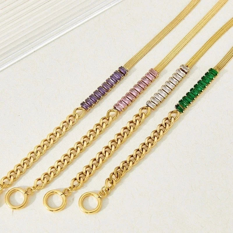 Retro Square 304 Stainless Steel Zircon 16K Gold Plated White Gold Plated Gold Plated Inlay Stainless Steel Necklaces