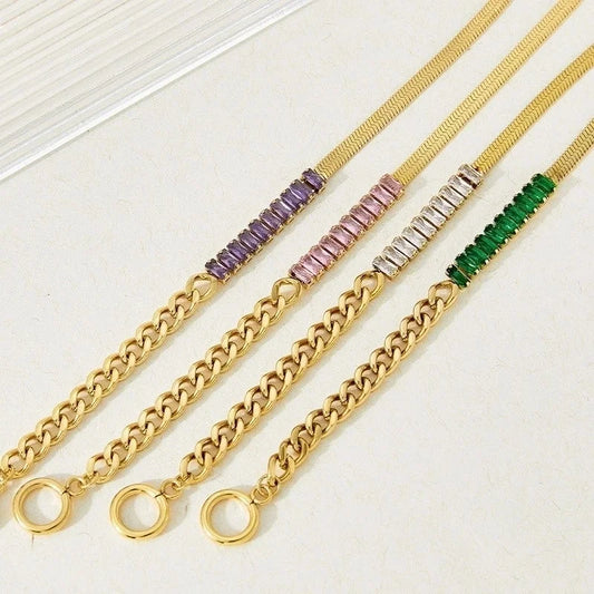 Retro Square 304 Stainless Steel Zircon 16K Gold Plated White Gold Plated Gold Plated Inlay Stainless Steel Necklaces