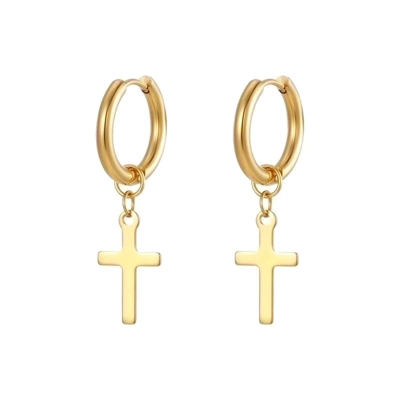 1 Pair Minimalist Cross Plating 201 Stainless Steel 18K Gold Plated Dangling Earrings