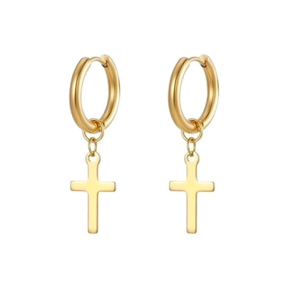 1 Pair Minimalist Cross Plating 201 Stainless Steel 18K Gold Plated Dangling Earrings