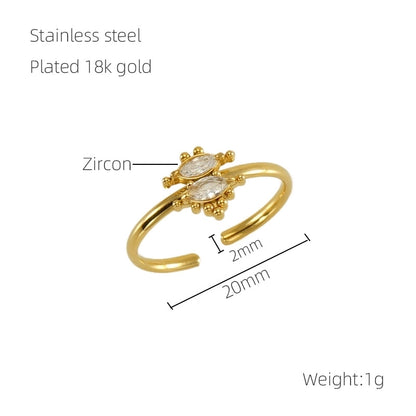 Casual Minimalist Leaves Heart Shape Crown 304 Stainless Steel Zircon 18K Gold Plated Inlay Open Rings