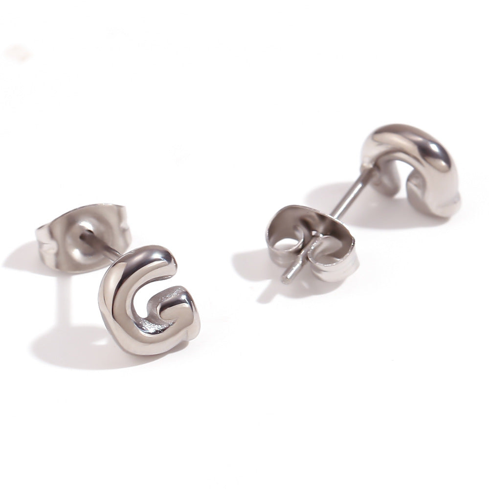Minimalist Letter Number Geometric Text Stainless Steel 18K Gold Plated Stud Earrings