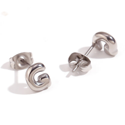 Minimalist Letter Number Geometric Text Stainless Steel 18K Gold Plated Stud Earrings