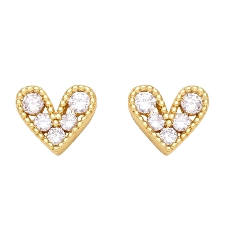 Fashion Heart Copper Artificial Gemstones 18k Gold Plated Earrings Ear Studs