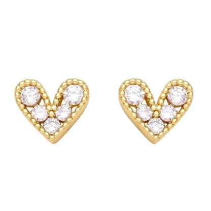 Fashion Heart Copper Artificial Gemstones 18k Gold Plated Earrings Ear Studs