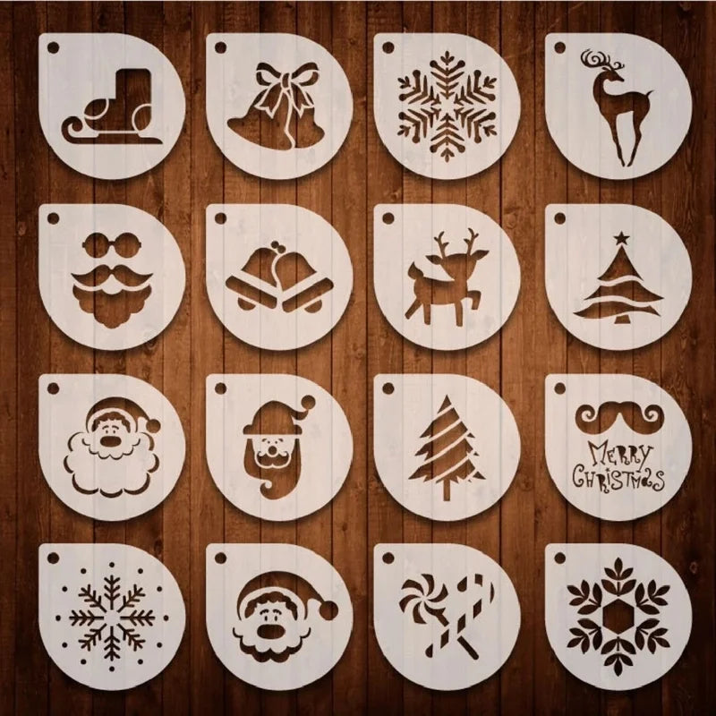 Christmas Casual Santa Claus Snowflake Plastic Coffee Art Mould Kitchen Molds Latte Art Mold 1 Set