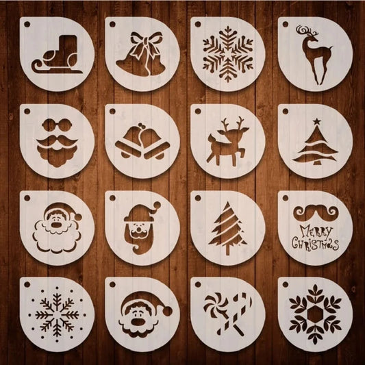Christmas Casual Santa Claus Snowflake Plastic Coffee Art Mould Kitchen Molds Latte Art Mold 1 Set