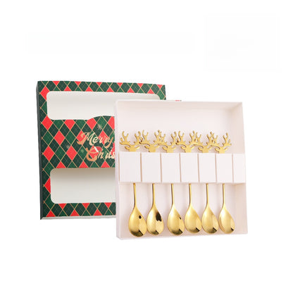 J304 Stainless Steel Elk Spoon And Fork Set Christmas Spoon And Fork Set Coffee Stirring Spoon Dessert Christmas Spoon