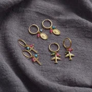 Lady Geometric Plating 304 Stainless Steel Natural Stone 18K Gold Plated Earrings