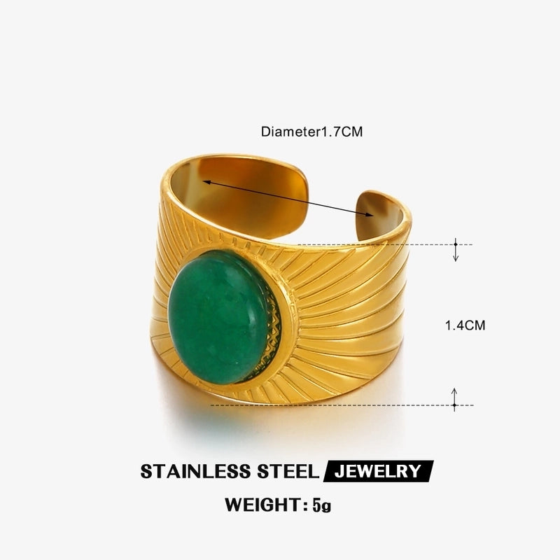 Retro Exaggerated Oval 304 Stainless Steel Natural Stone Turquoise 18K Gold Plated Plating Inlay Open Rings