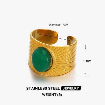 Retro Exaggerated Oval 304 Stainless Steel Natural Stone Turquoise 18K Gold Plated Plating Inlay Open Rings
