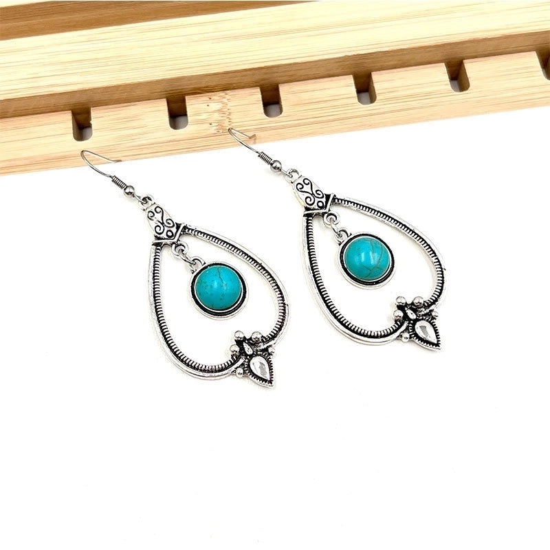 Turquoise Earrings Suit Women\'s Bohemian Retro Personalized Ethnic Style Alloy Earrings