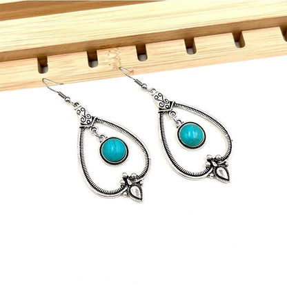 Turquoise Earrings Suit Women\'s Bohemian Retro Personalized Ethnic Style Alloy Earrings